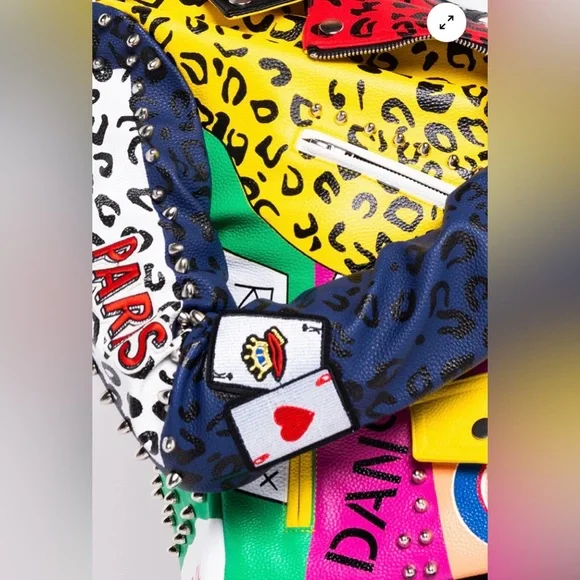 AZALEA WANG Studded Moto Jacket, Wonka Colors Rock Star Game Moto Jacket Sz: XL - Picture 3 of 16